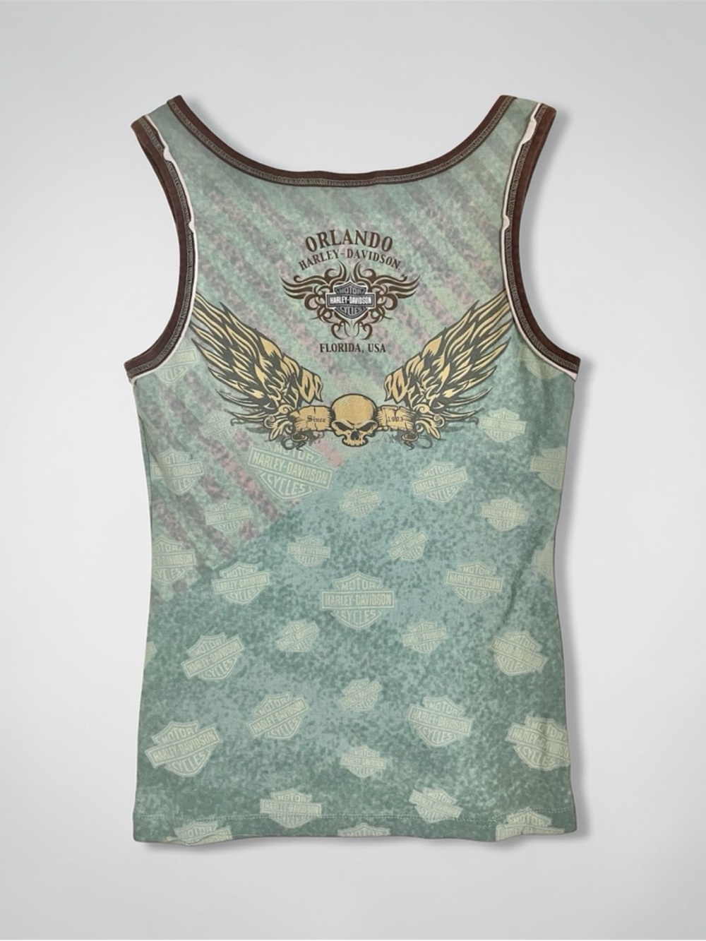 Y2K 2008 Harley Davidson Skull & Wings 100% Cotton Tank Top in Blue size Medium - Picture 4 of 7